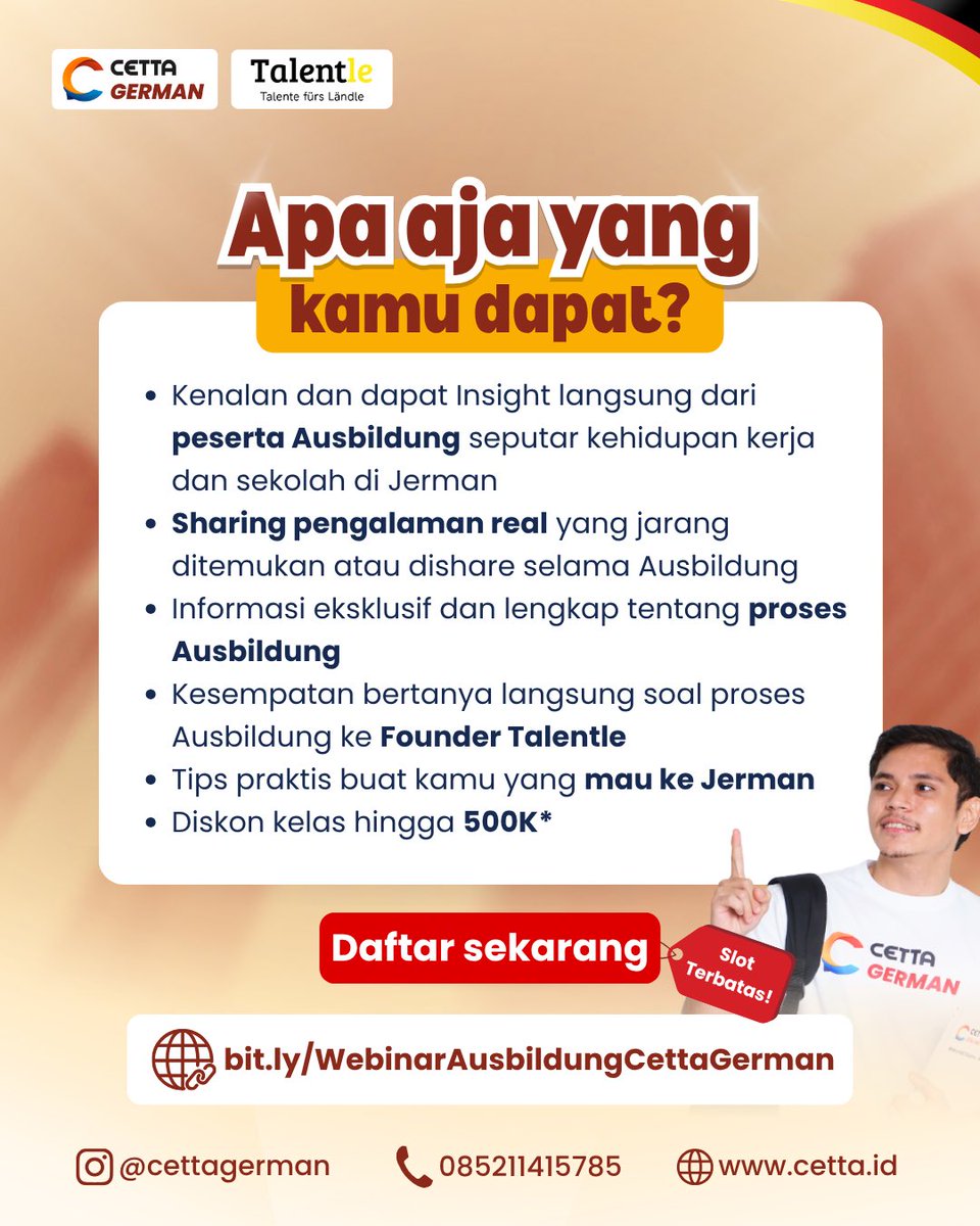 collegemfs's tweet image. susah banget ga sih cari kerja di indo belakangan ini? 😩
mending kabur ke jerman aja yuk lewat program Ausbildung 🇩🇪

ikut event ini karena bakal bongkar semua langkahnya biar kamu gak bingung mulai dari mana!

Daftar disini: 
bit.ly/WebinarAusbild… [PP]