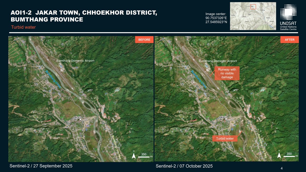 Our Emergency Mapping Service has been activated for flood impact assessment over #Bhutan. The <a href="/DisastersChart/">Disasters Charter</a> was triggered by <a href="/OCHAAsiaPac/">UN OCHA Asia Pacific</a>. 

➡️ See our first map: unosat.org/products/4206