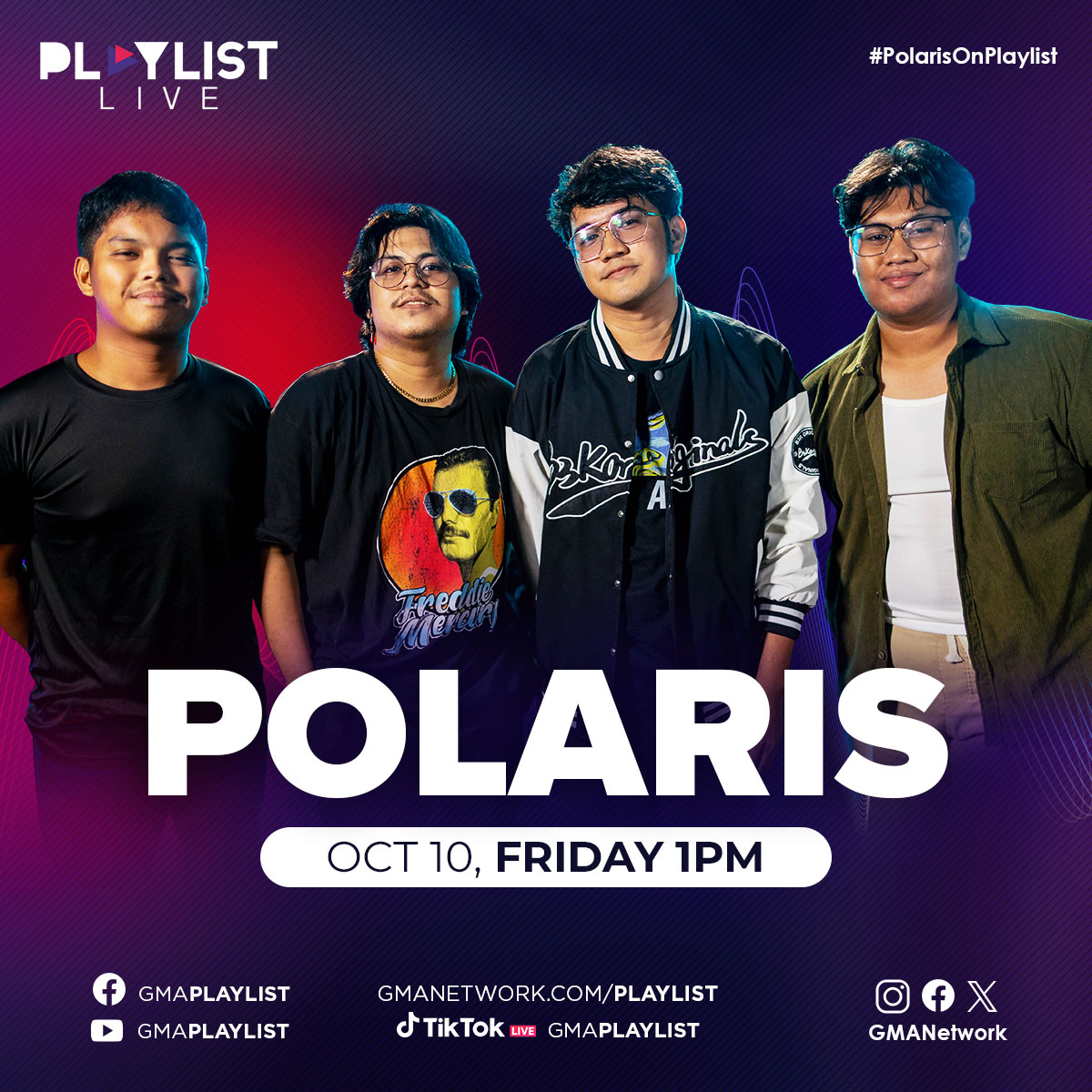 Catch POLARIS on GMA Playlist LIVE tomorrow, Oct 10, at 1PM! 

#Polaris #PolarisOnPlaylist #GMAPlaylist