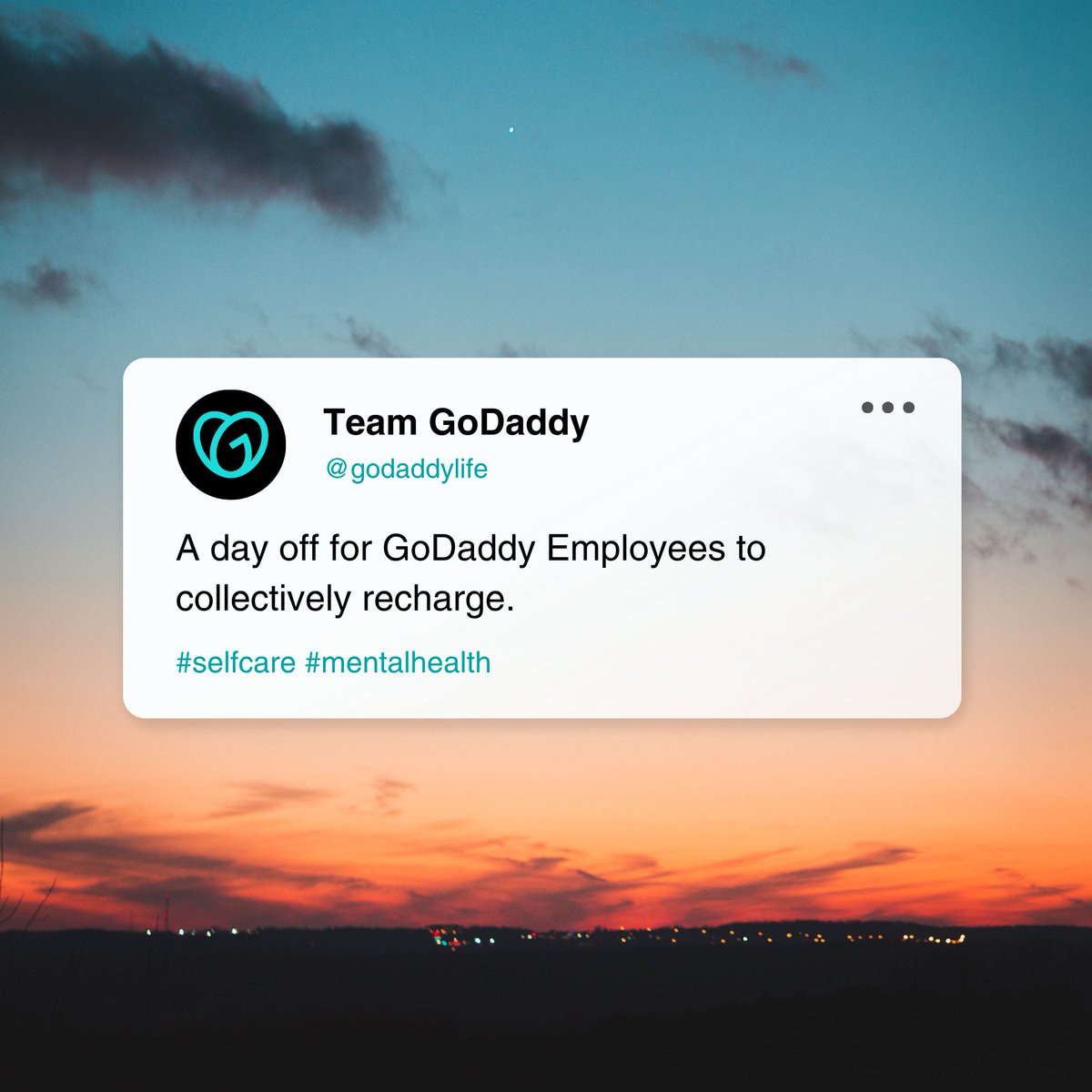 Out of office: ON. Stress: OFF. 💆‍♂️✨

It’s Wellness Day at GoDaddy, a perfect excuse to hit pause, unwind, and put yourself first! Whether you’re soaking up the sun, getting creative, or just taking a nap, today is all about YOU.
How are you making the most of your Wellness Day?