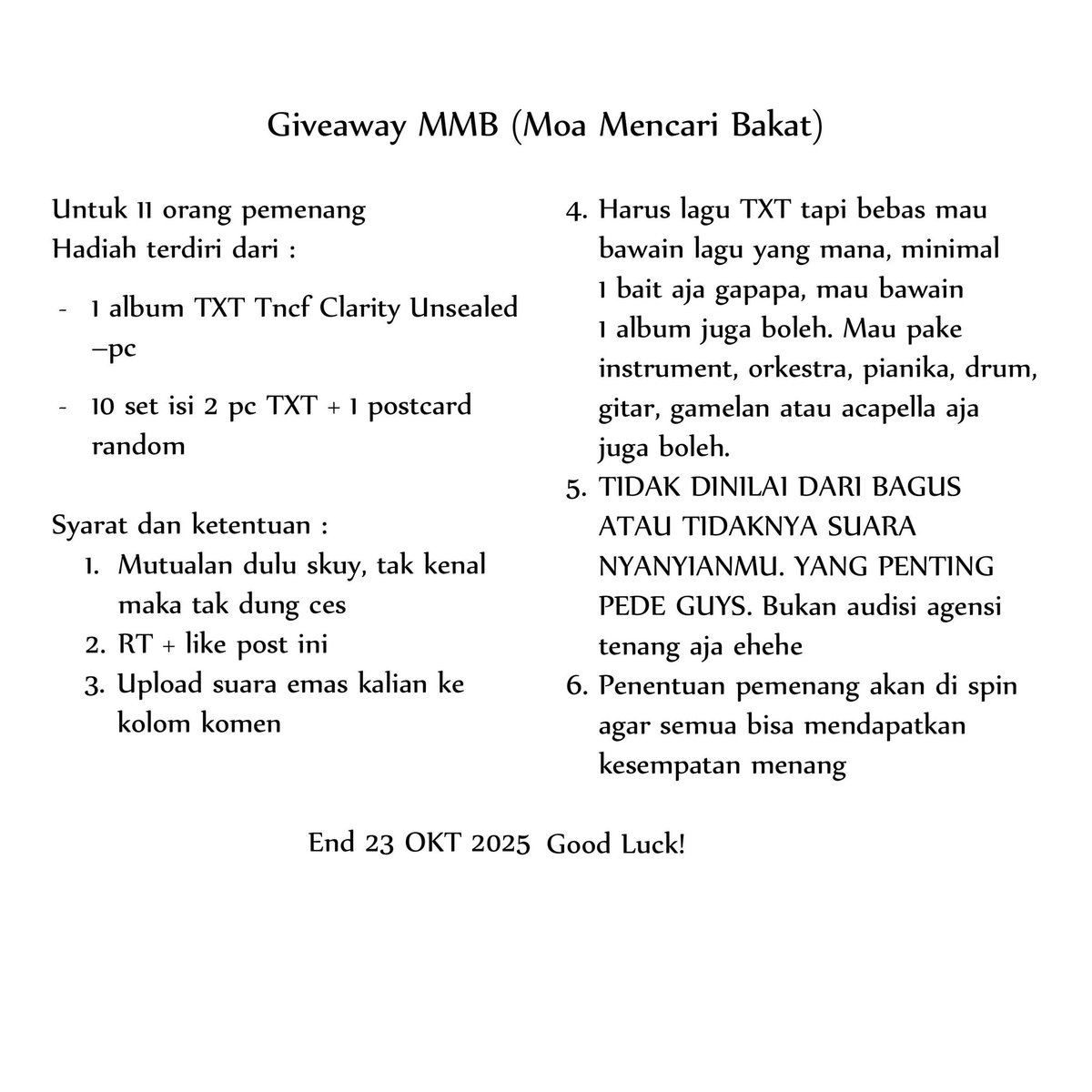 bomugyuu's tweet photo. ✨️GIVEAWAY MOA MENCARI BAKAT✨️

Rulesnya terlampir digambar yaaa

Ayok ikutan guysss ramein, kalau ada pertanyaan boleh langsung drop dikomen atau dm yaa 😘

SEMANGAT GUYS💪🏻

Foto hadiahnya ntar aku upload dibawah yaa https://t.co/tOf8RZYrR1