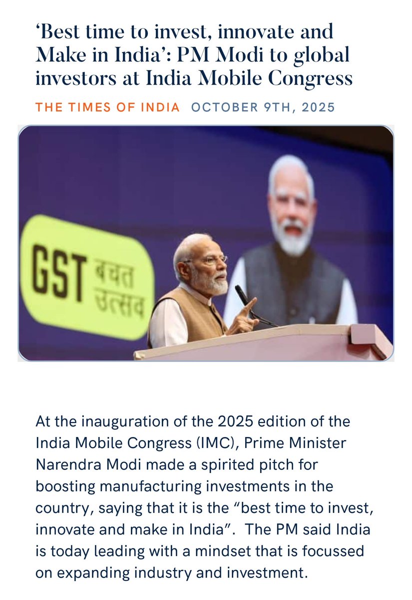 satnamsandhuchd's tweet image. With Modi ji’s emphasis on infusing Skill Development, Entrepreneurship and Make In India, India is well positioned to delve into manufacturing at global levels.
PM Shri @narendramodi ji urges global investors to 'Make in India' at the India Mobile Congress 2025, highlighting…