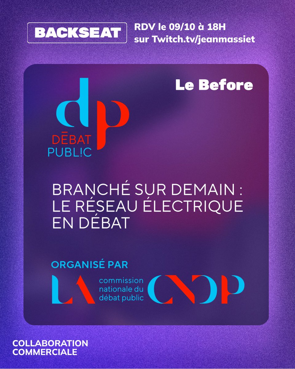 Pour débuter l’émission de ce soir, on reçoit dans le Before la <a href="/CNDPDebatPublic/">Commission nationale du débat public (CNDP)</a>, la Commission nationale du débat public, pour discuter d’énergie et de climat !

RDV ce soir à 18h sur Twitch et YouTube :)