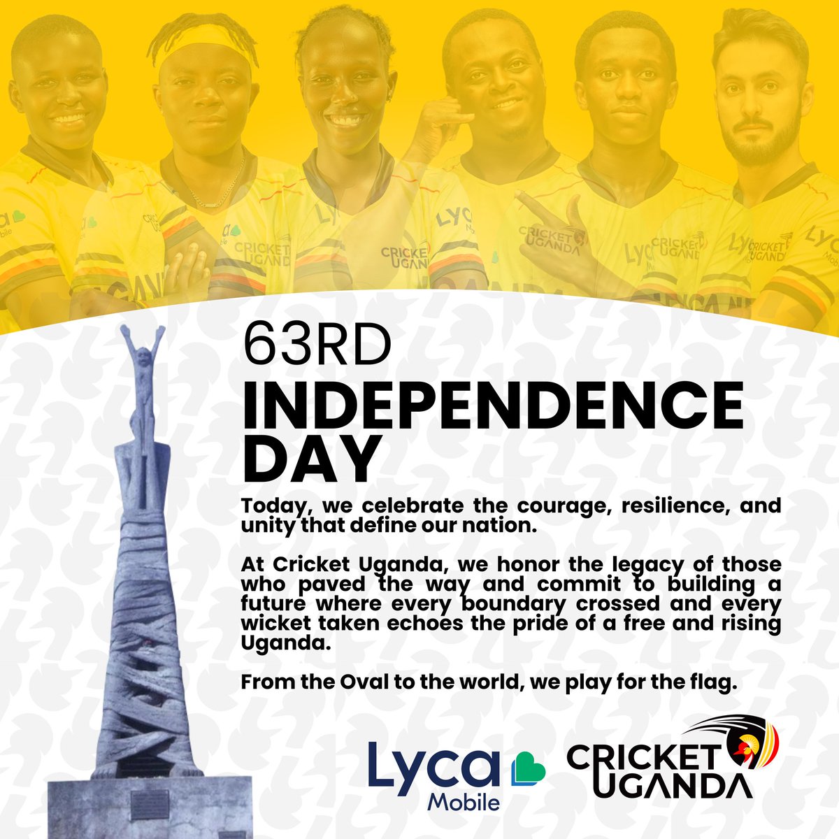 CricketUganda's tweet image. 63 not out!

Happy Independence Day from all of us at the Uganda Cricket Association

 #IndependenceDay2025 #LycaConnectsCricket