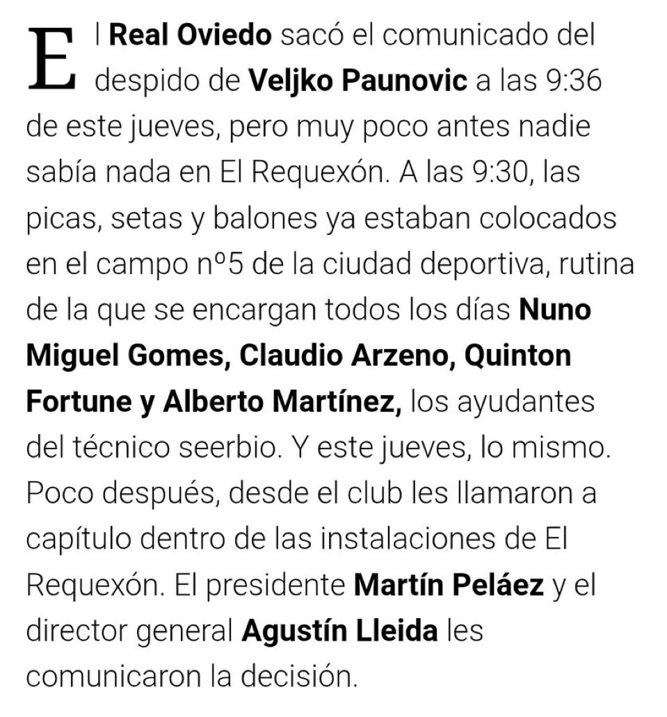 Es una aberración. Todo colocado para iniciar el entrenamiento y de repente los llaman para comunicarles su despido. Qué vergüenza la gestión del club en estas cosas desde que llegaron. Es lamentable. Falta de respeto muy grande al entrenador y su staff que nos devolvieron a 1ª.