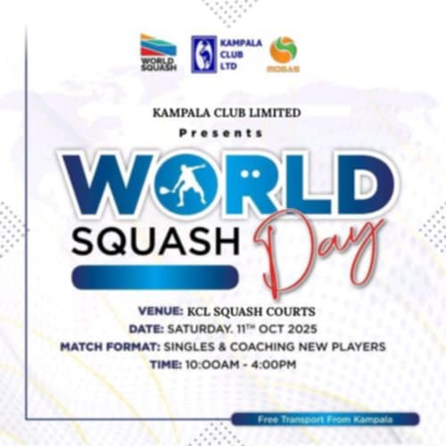 From Mike Kawooya in Uganda: 
The clock is ticking, so let us join the rest of the world to celebrate the World Squash Day 11th of October 2025 at Kampala Club Ltd. Love All.
<a href="/WorldSquash/">World Squash</a> 
<a href="/SquashUnitedF/">Squash United Foundation</a> 
<a href="/MinofHealthUG/">Ministry of Health- Uganda</a> 
<a href="/UgandaSport/">Sport Uganda</a>