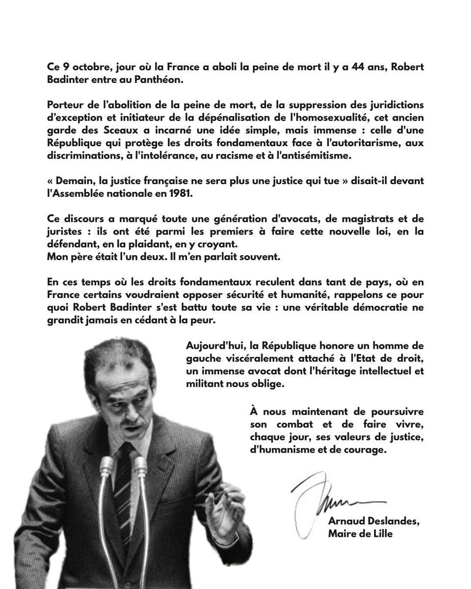 Ardeslandes's tweet image. Panthéonisation de Robert Badinter