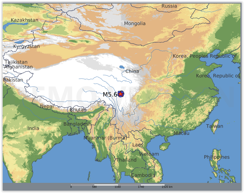 QLARM's tweet image. EARTHQUAKE M5.6. Origin Time: 2025-10-09 05:17 UTC, Sichuan, China (30.9106 ; 99.9389), Depth: 10.0 km, (source(s): USGS). Estimated fatalities: 0 to 50, injured: 20 to 260