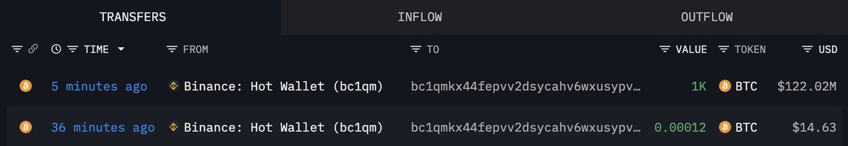 Screenshot of Bitcoin transfer from Binance to new wallet