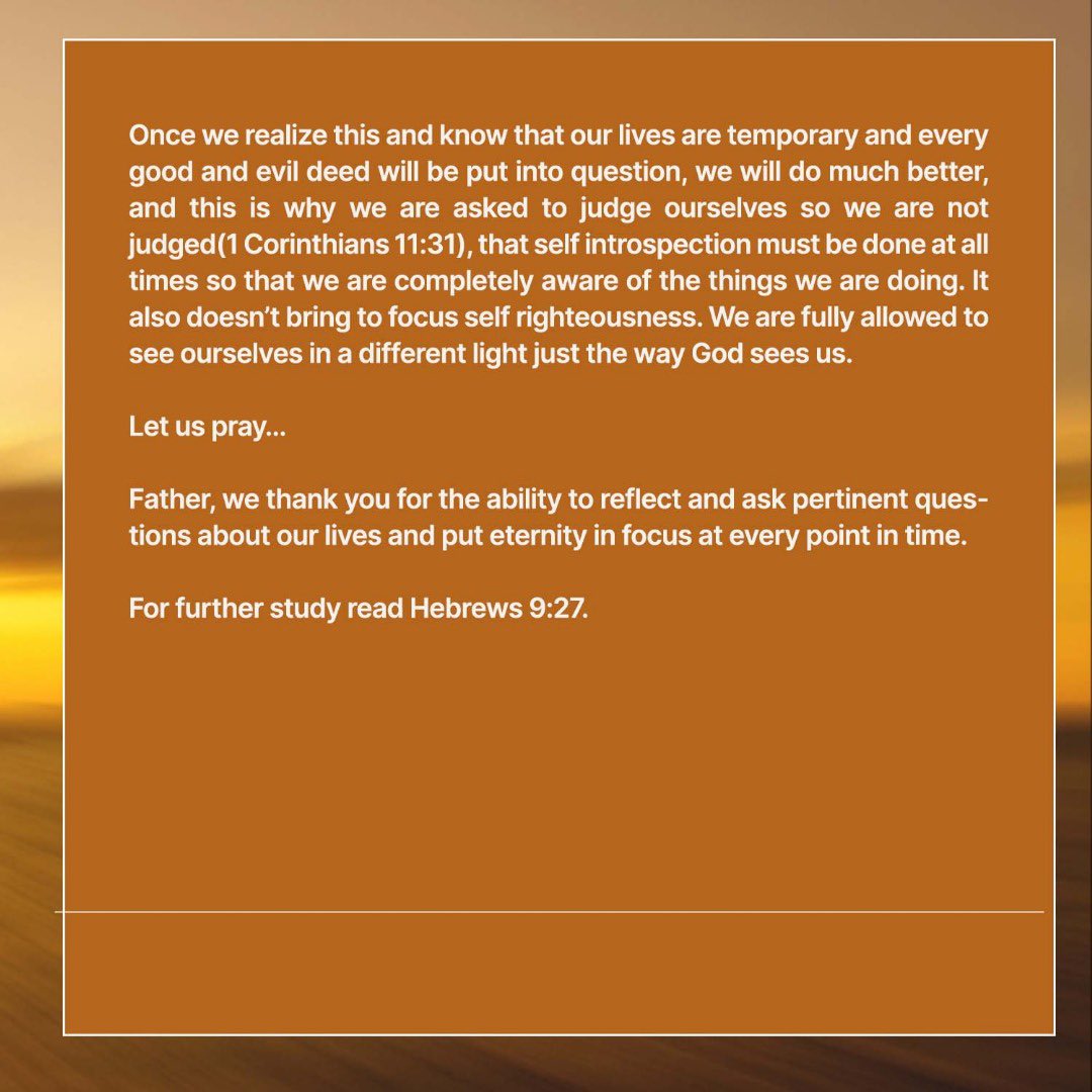 09 | 10 | 25

Eternity Minded

Hope this blesses you.

Please share with your friends and family members.

#tcniganmu #alonewithGod #dailydevotional