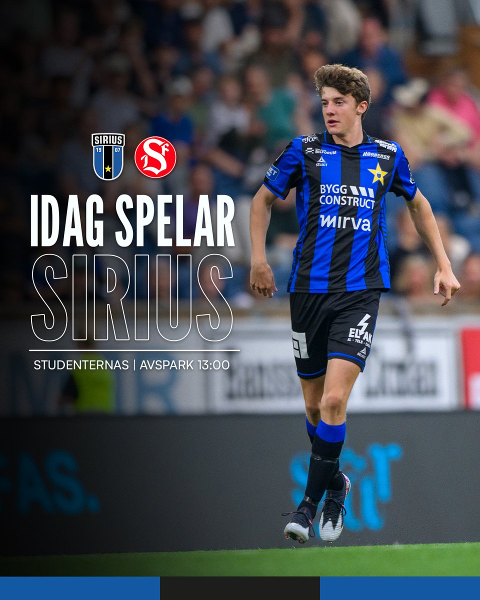 ⭐️ IDAG SPELAR SIRIUS! (U21-Träningsmatch)
🆚 Sandvikens IF
🎫 Fri entré
🕐 13:00
🏟️ Studenternas
📺 Sirius Play