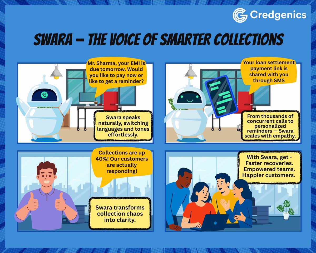 Swara by Credgenics: Smarter Conversations. Stronger Recoveries.
#Swara, a #GenAI #voicebot, makes voice automation effortless, human, and scalable, empowering agents to focus on meaningful conversations that drive results.

📌 Book a demo: tinyurl.com/sp5khkaz