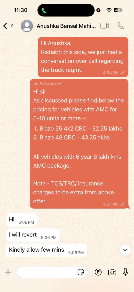 rishabhjainIN's tweet photo. Dear @anandmahindra 
This is to highlight a non humanitarian behavior from ur org employees to a csm who has been chasing them 4 a bulk deal of 12 trucks. tried getting in touch with designated ASMs and RSMs of RJ territory but no revert or quotations rcvd. https://t.co/RQ5kGv1PMF