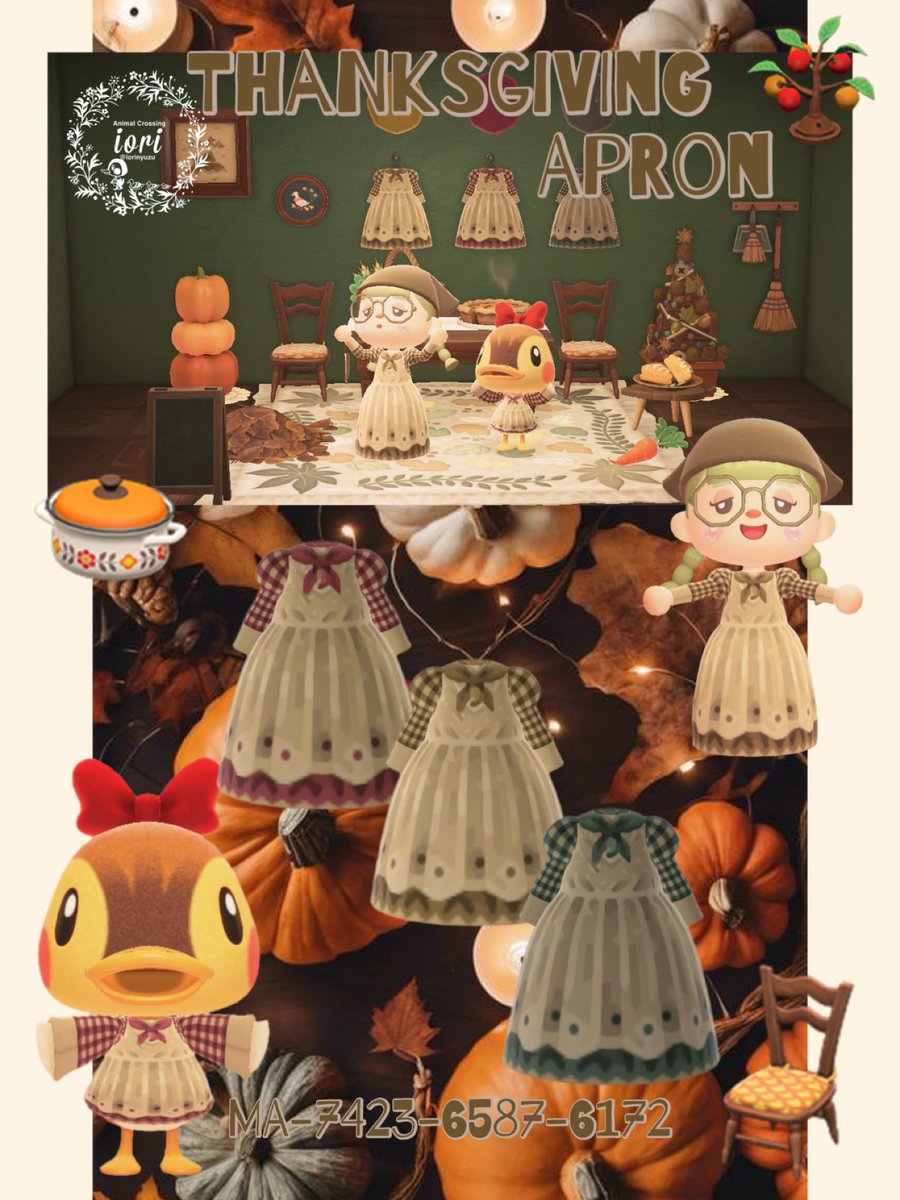 iorinyuzu's tweet image. 🥕🥘
.
🍄🟫 Thanksgivingˊ˗
シアーエプロンワンピース
(𝟹 𝚌𝚘𝚕𝚘𝚛𝚜)
.
もうすぐサンクスギビングデーだなぁと思い作りました🧺🌿
🏷
#あつ森
#ポケ森
#ACNHDesign
#autumn
#thanksgiving
#マイデザイン
#マイデザイン配布