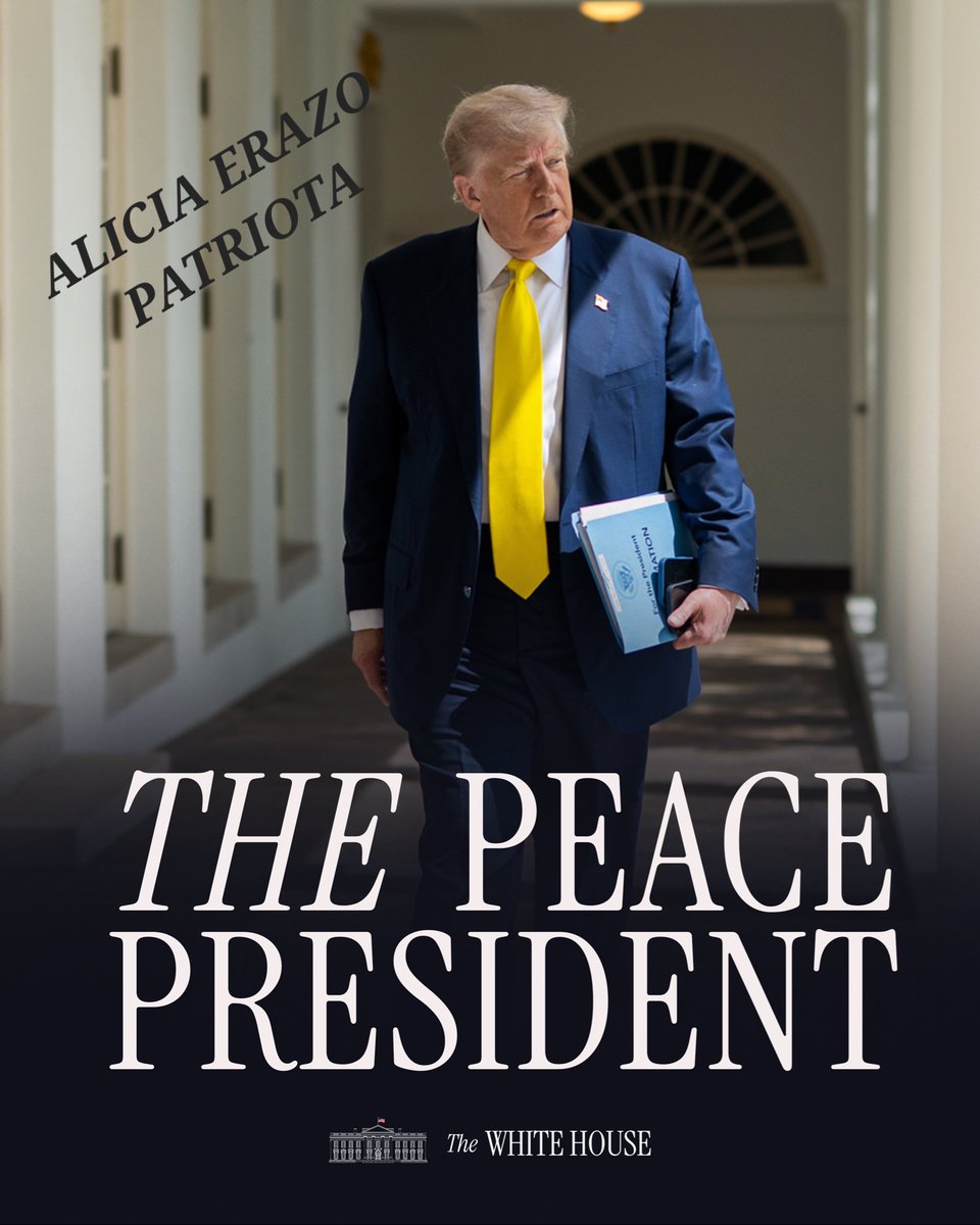 Dearest President <a href="/realDonaldTrump/">Donald J. Trump</a> <a href="/POTUS/">President Donald J. Trump</a>, I would like to thank you from the bottom of my heart for ending the war in Gaza. Only men of light can achieve this, and you are on a mission #TheNewEra. I ask for your consideration for my Latin America.
Alicia Erazo 
Is Patriot