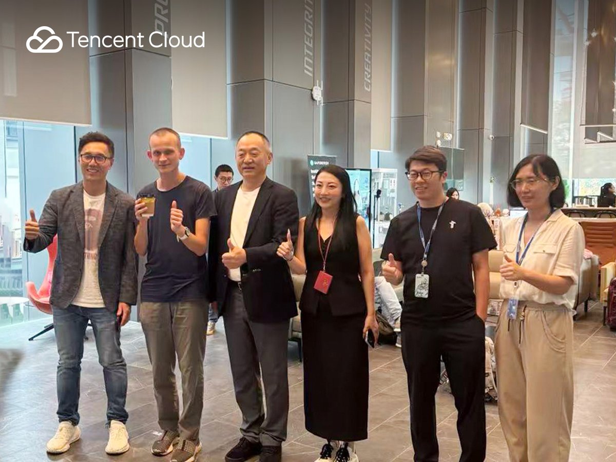 tencentcloud's tweet image. We recently had the pleasure of welcoming industry pioneers to our Singapore office for two days of #TOKEN2049 dialogues. It was an honor to welcome Vitalik Buterin, Co-Founder of Ethereum; Xiao Feng, Founder and Chairman of HashKey Group; &amp;amp; Prof David Lee Kuo Chuen CFtP,…