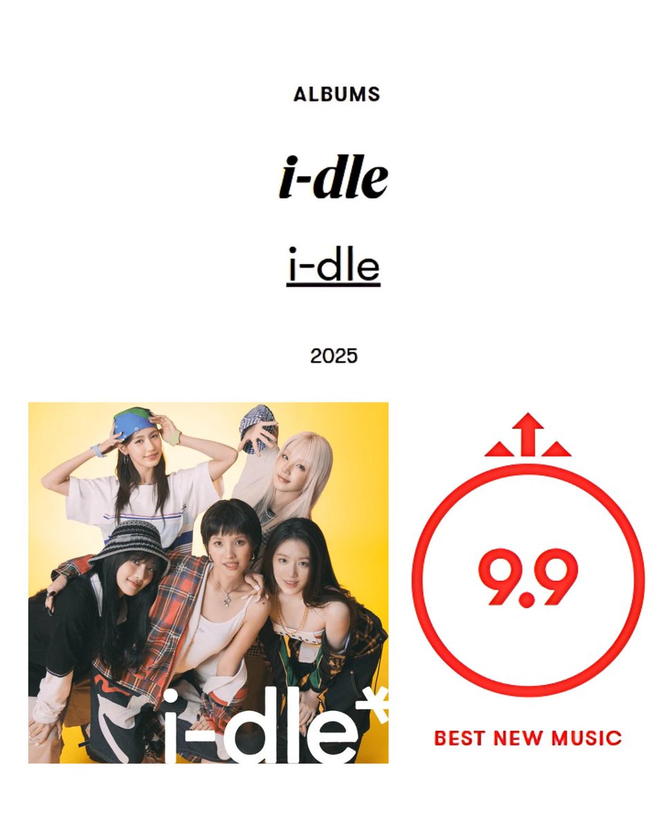 i-dle's "i-dle" gets a near-perfect score of 9.9/10 by Pitchfork 🎉

#idle #아이들