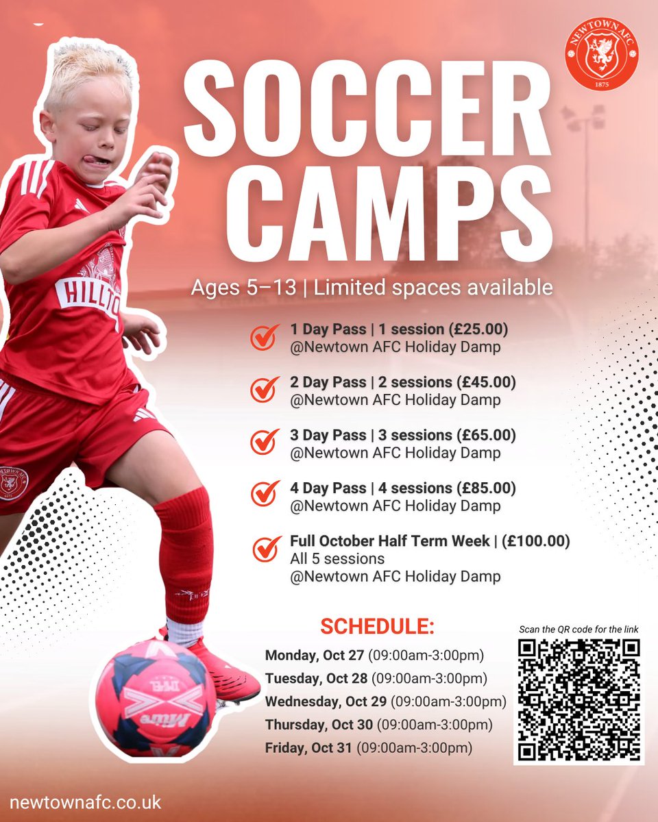 Soccer Camps at Newtown AFC ⚽

For ages 5–13 – limited spaces available!

Join us at Latham Park for expert coaching, confidence-building, and plenty of fun in a safe, active environment.

Drop off is available from 8:30am

Book now 👉 bit.ly/3ICflGB 

#NewtownAFC
