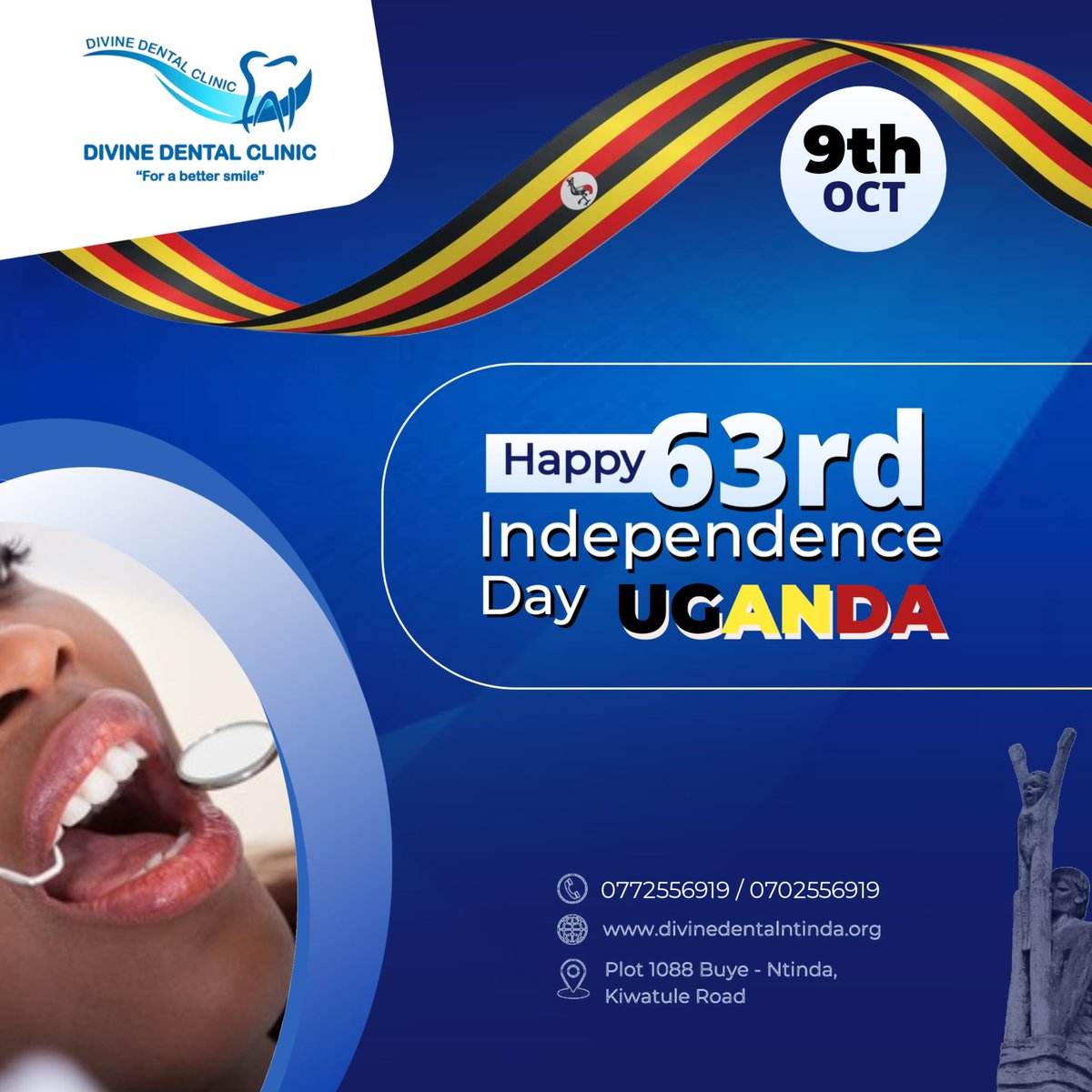 ✨HAPPY INDEPENDENCE DAY,UGANDA 🇺🇬As we celebrate the gift of freedom and unity, may our nation continue to grow in strength, health and harmony.
From all of us at Divine Dental Clinic Ntinda, we wish you a day filled with with pride and bright smiles. 🦷🇺🇬#happyindependenceday