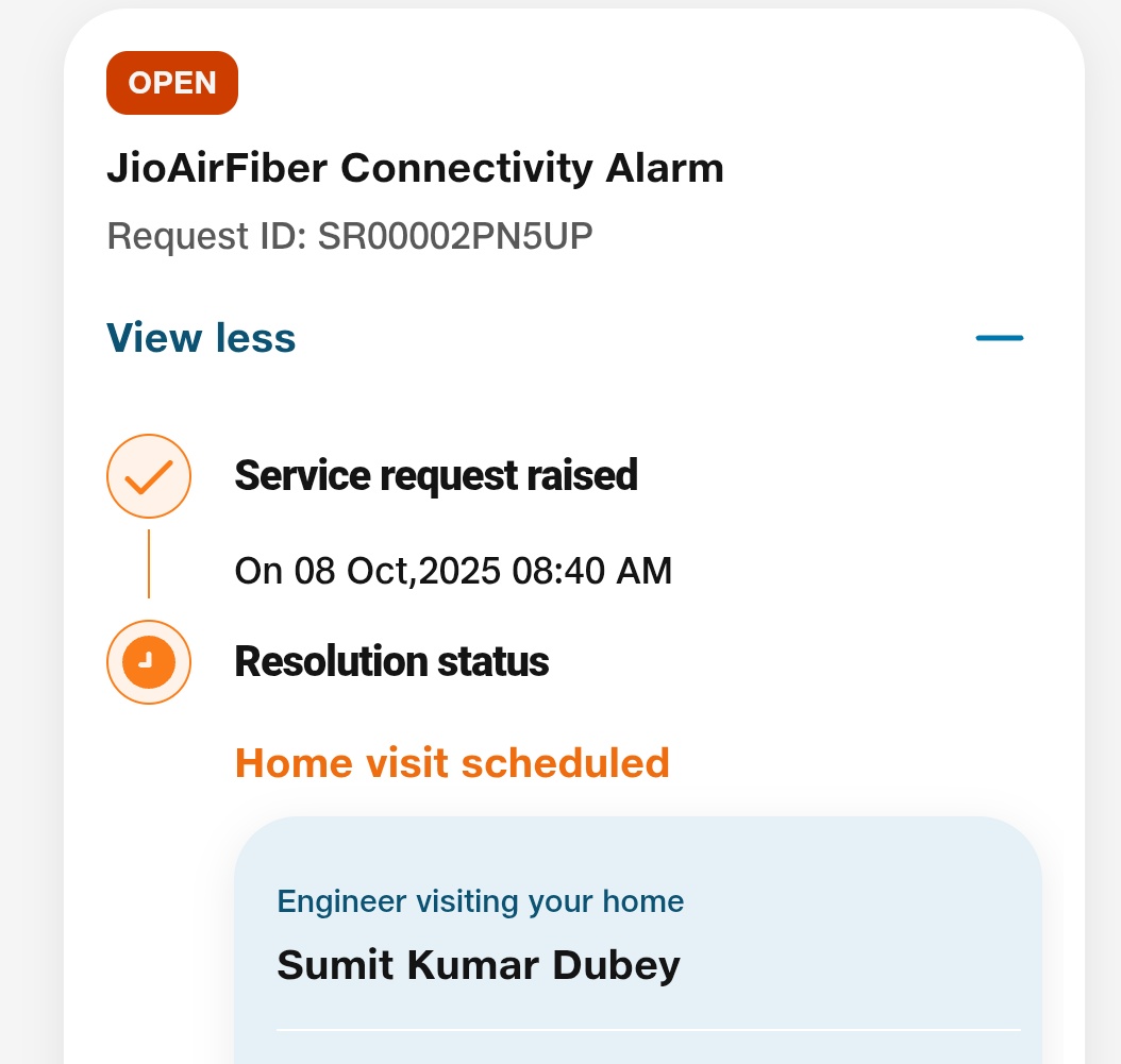Dhananjay_k91's tweet photo. Hi @JioCare, @reliancejio
Can you please explain how long it actually takes to resolve an issue? First, you schedule an appointment as per your convenience, then you reschedule it, miss the given time, and reschedule it again! This is extremely frustrating. https://t.co/cdMfJyl9Ov