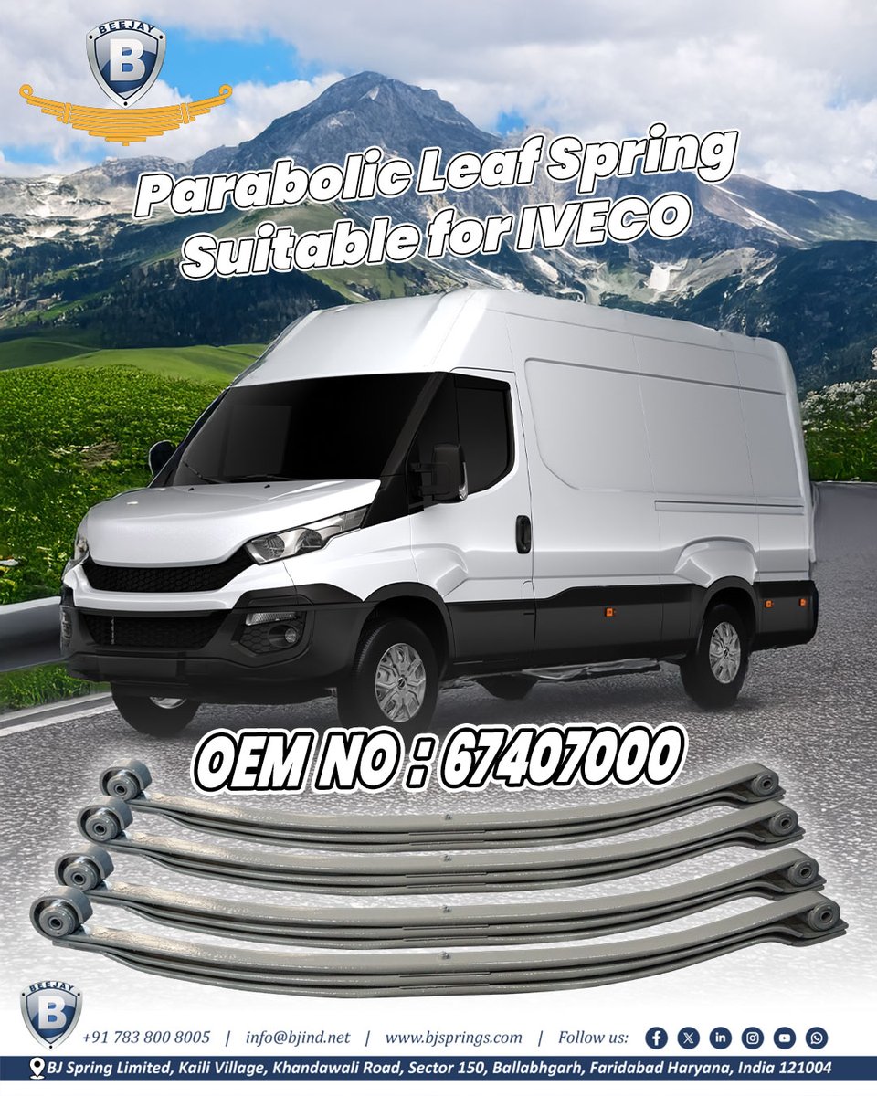 bjspringsind's tweet image. 🚛💪 Ensure smooth rides &amp;amp; heavy-duty performance with Parabolic Leaf Spring for Iveco by BJ Spring Limited!
✅ OEM No: 67407000
✅ OEM Quality | Reliable | Durable
🌐 bjsprings.com | 📞 +91 783 800 8005
#LeafSpring #IvecoParts #TruckSuspension #HeavyDutyPerformance