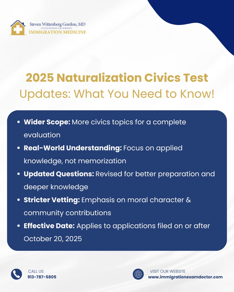 drgordon_md's tweet image. Get ready for the 2025 Naturalization Civics Test! USCIS is introducing significant updates that focus on applied knowledge of U.S. civics. Make sure you&apos;re fully prepared for success! Know More: uscis.gov/citizenship-re…

#USCIS #ImmigrationTest #USCitizenship #CivicsTest