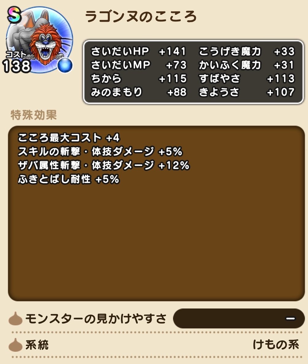 ラゴンヌのこころＳ性能

貴重な「ザバ属性斬撃･体技ダメージ+12%」あり
神喰らいの大剣でザバを使う時に重宝しそう…！

9db.jp/dqwalk/data/16…

#DQウォーク #ドラクエウォーク
#ラゴンヌ