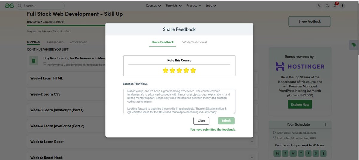 049_shivamkant's tweet image. 🌟 Completed Full-Stack Web Dev with @geeksforgeeks via #Nationskillup! 🚀 Structured roadmap, hands-on projects & mentor support boosted my skills & confidence. 💻
🔗geeksforgeeks.org/nation-skill-up
#SkillUpWithGFG #FullStack #WebDevelopment