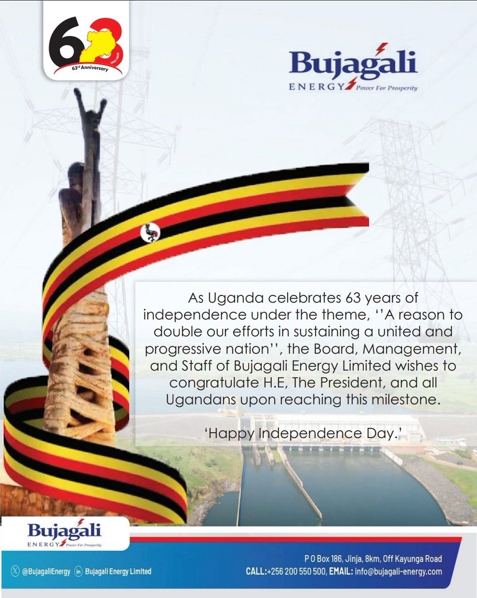 Happy Independence Day as we mark 63 years of independence 🇺🇬 and celebrate the spirit that unites us.
#CelebratingUganda@63
#UGAt63