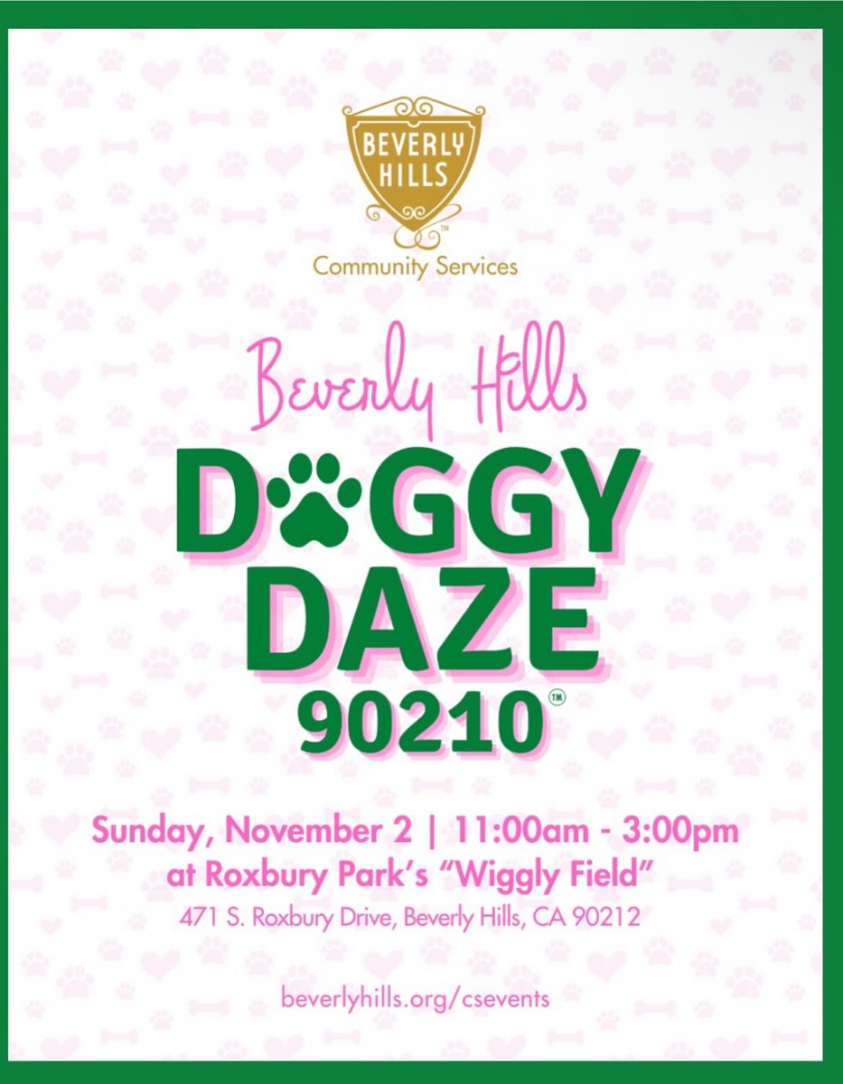 sharona4bh's tweet image. 🐾 Vendors wanted! Apply now for Doggy Daze 90210™ — Sunday, Nov 2 at Roxbury Park! 🐶🎉

Join the fun with a pet parade, talent show, vendors, food trucks &amp;amp; more.
Apply by Oct 16 👉 beverlyhills.org/csevents
#BeverlyHills #DoggyDaze90210 #CommunityEvents #AnimalLovers