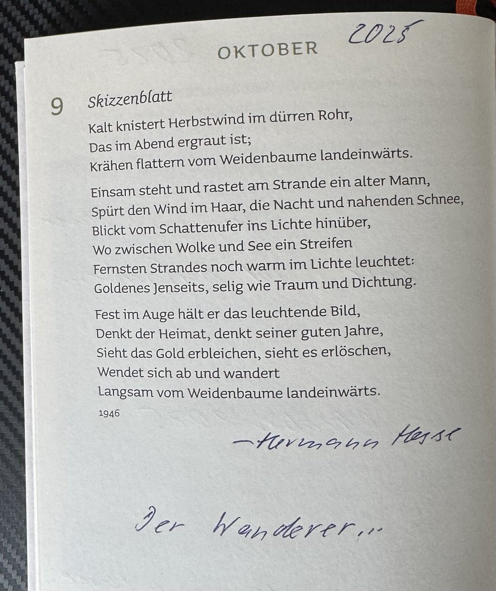 AHildebrandt70's tweet photo. #hermannhesse #hermannhessequotes #365tagemithermannhesse #dertaeglichehesse #kalenderspruchdestages #inselkalender #kalender https://t.co/OmbaZzS4Sc