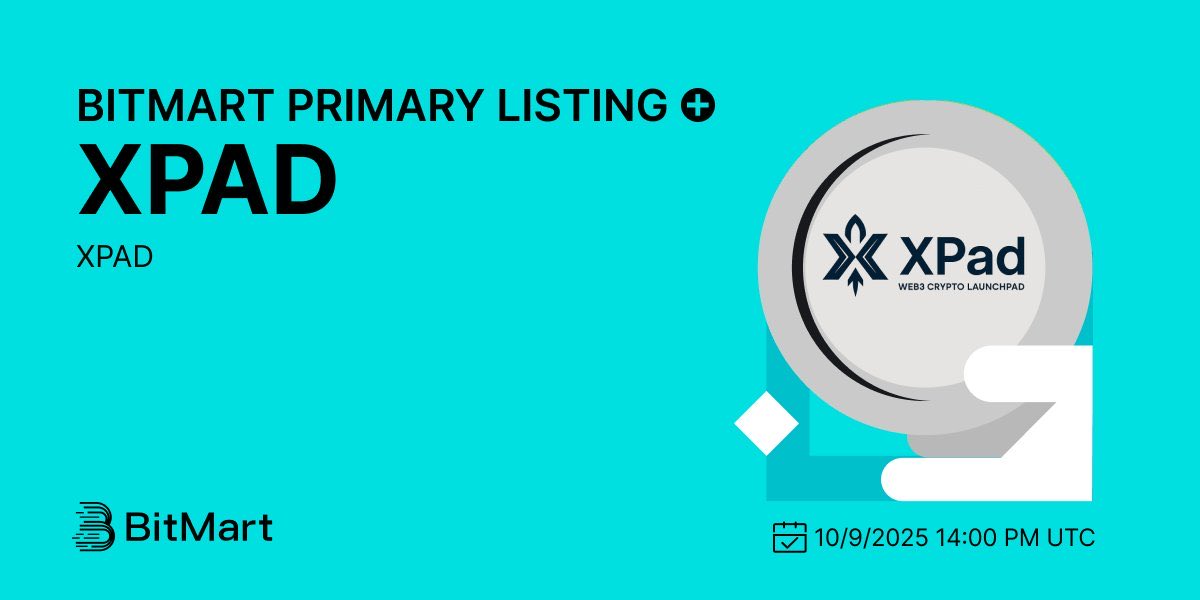🎉BitMart is thrilled to announce the primary listing of Xpad Launchpad (XPAD) <a href="/XPad_labs/">X-Pad - LaunchPad</a> 
 
💰Trading pair: XPAD/USDT
💎Deposit: 10/08/2025 07:30 PM IST
💎Trading: 10/09/2025 07:30 PM IST

🔥Register Now: bitmart.cool/invite
🔥Learn more: bitmart.zendesk.com/hc/en-us/artic…

#BitMart