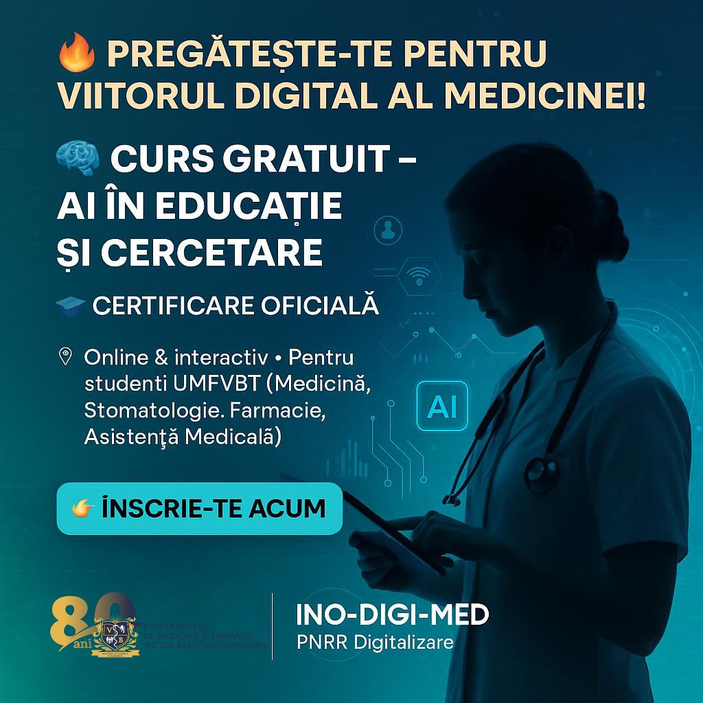 👉 Înscrie-te acum și devino medicul / farmacistul / asistentul digital al viitorului!
🔗 docs.google.com/forms/d/1St3cy…

Accesează pagina de internet a proiectului pentru mai multe detalii 👇

🔗 umft.ro/ro/program-for…