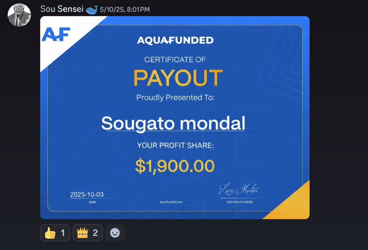 AquaFunded's tweet image. Congrats to our latest payouts 🔥