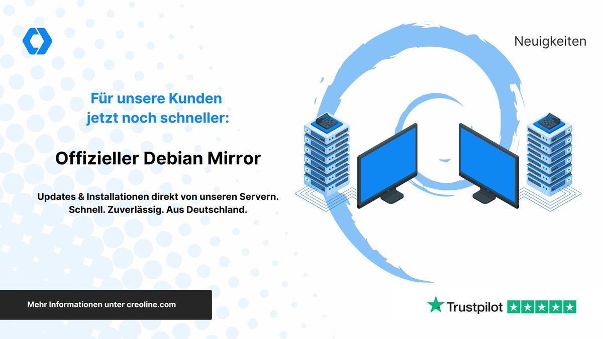Wir freuen uns, Teil des offiziellen deutschen Debian Mirror Netzwerks zu sein – als eine von nur 20 Firmen in Deutschland! 🎉
🔹 Updates &amp; Installationen können direkt über unsere Server laufen.
🔹 Für euch bedeutet das: bessere Performance beim Download.
🔹 Gleichzeitig