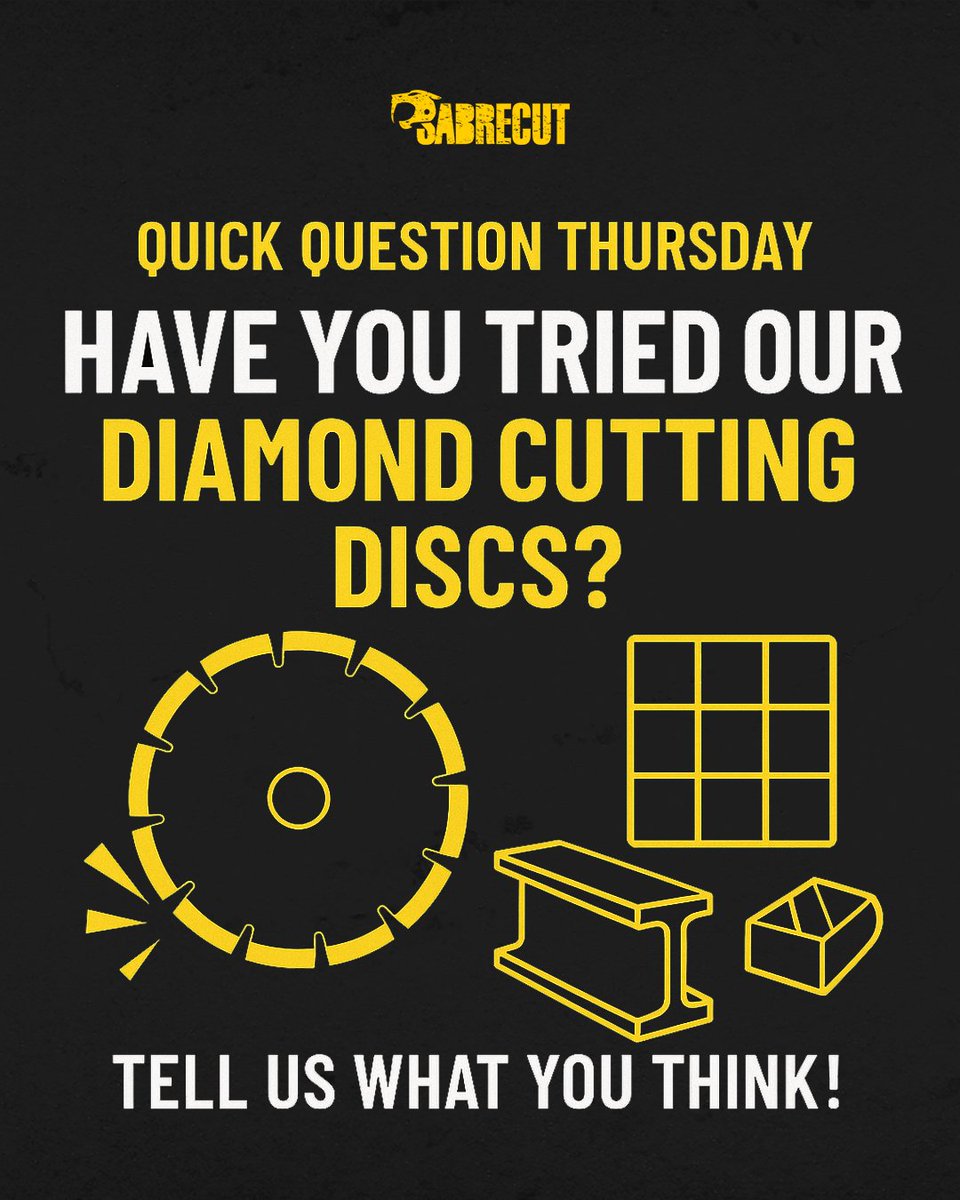 SabreCut_'s tweet image. 💎 Quick Question Thursday:
Have you tried our Diamond Cutting Discs yet? 👀
Tell us what you think ⬇️
#SabreCutTools #QuickQuestionThursday #DiamondCuttingDisc