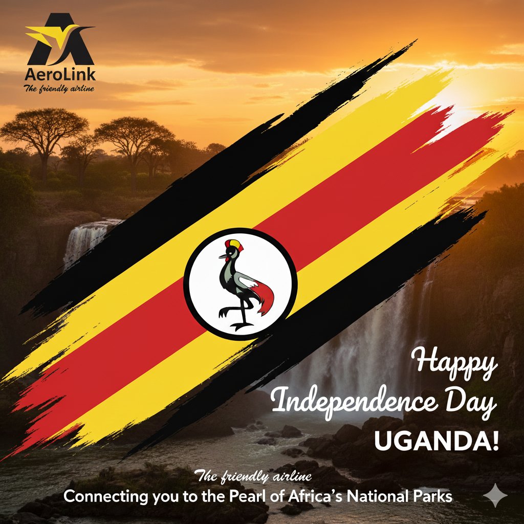 Happy 63rd Independence Day, Uganda! 🇺🇬 Celebrating the Pearl of Africa's beauty &amp; freedom. #UgandaIndependence #AeroLinkUganda #ExploreUganda