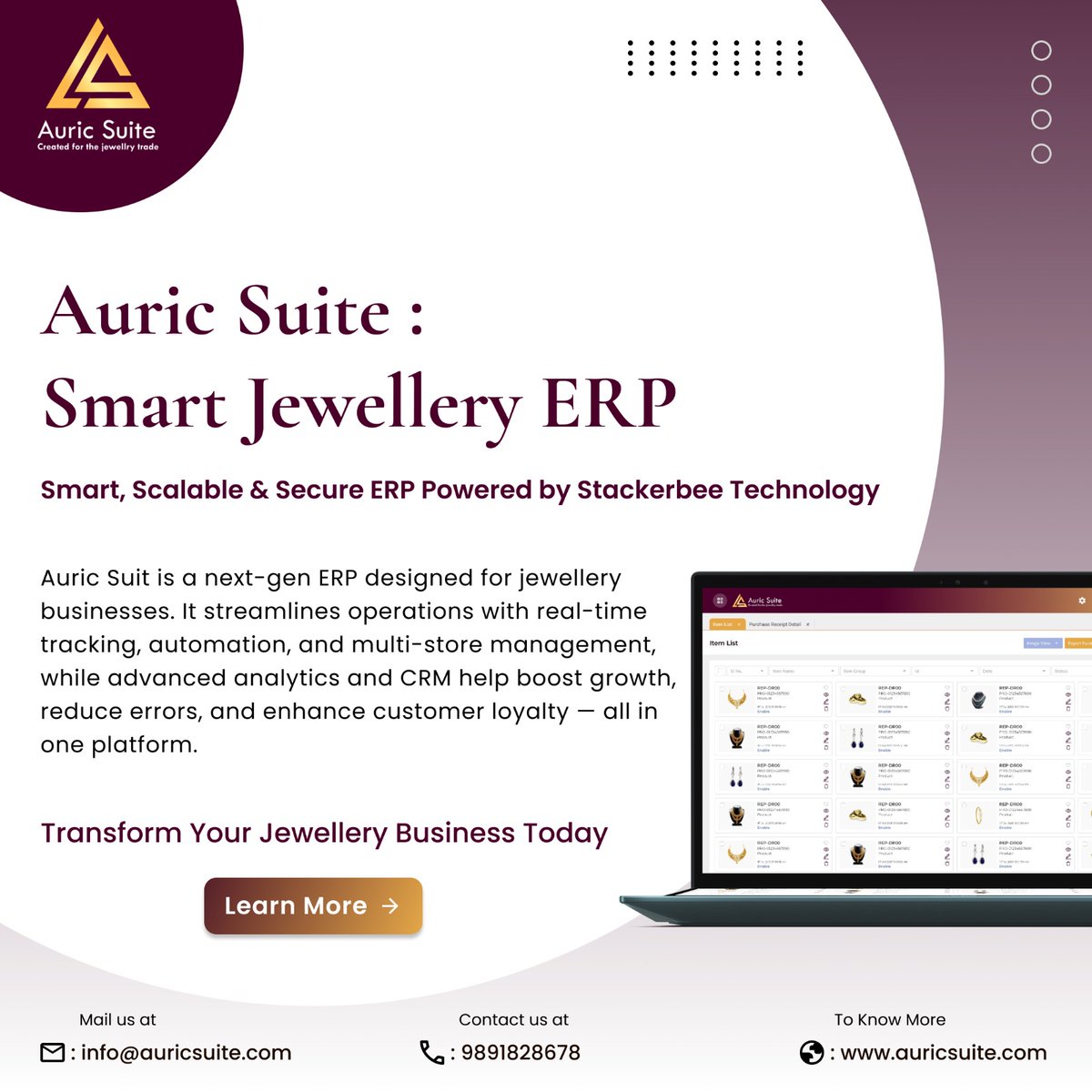 stackerbeelive's tweet image. Transform your jewelry business with Auric Suit – the Smart Jewellery Management ERP powered by Stackerbee Technology! 

Streamline operations, manage inventory, and drive growth effortlessly. Start today! 

#JewelryERP #AuricSuit #SmartManagement #StackerbeeTechnology