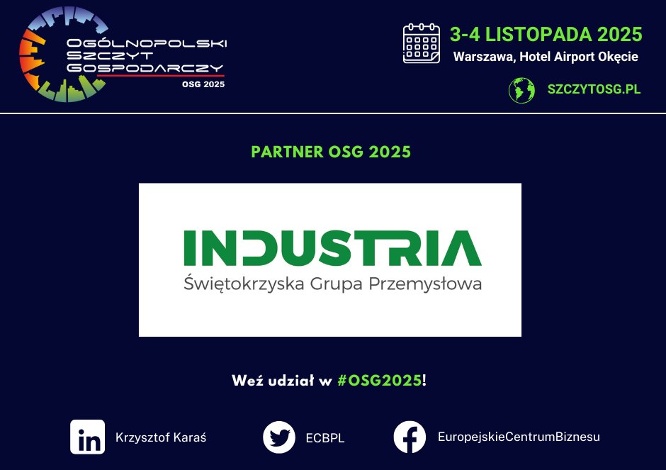 Świętokrzyska Grupa Przemysłowa INDUSTRIA S.A. Partnerem Ogólnopolskiego Szczytu Gospodarczego #OSG2025. Dziękujemy!
