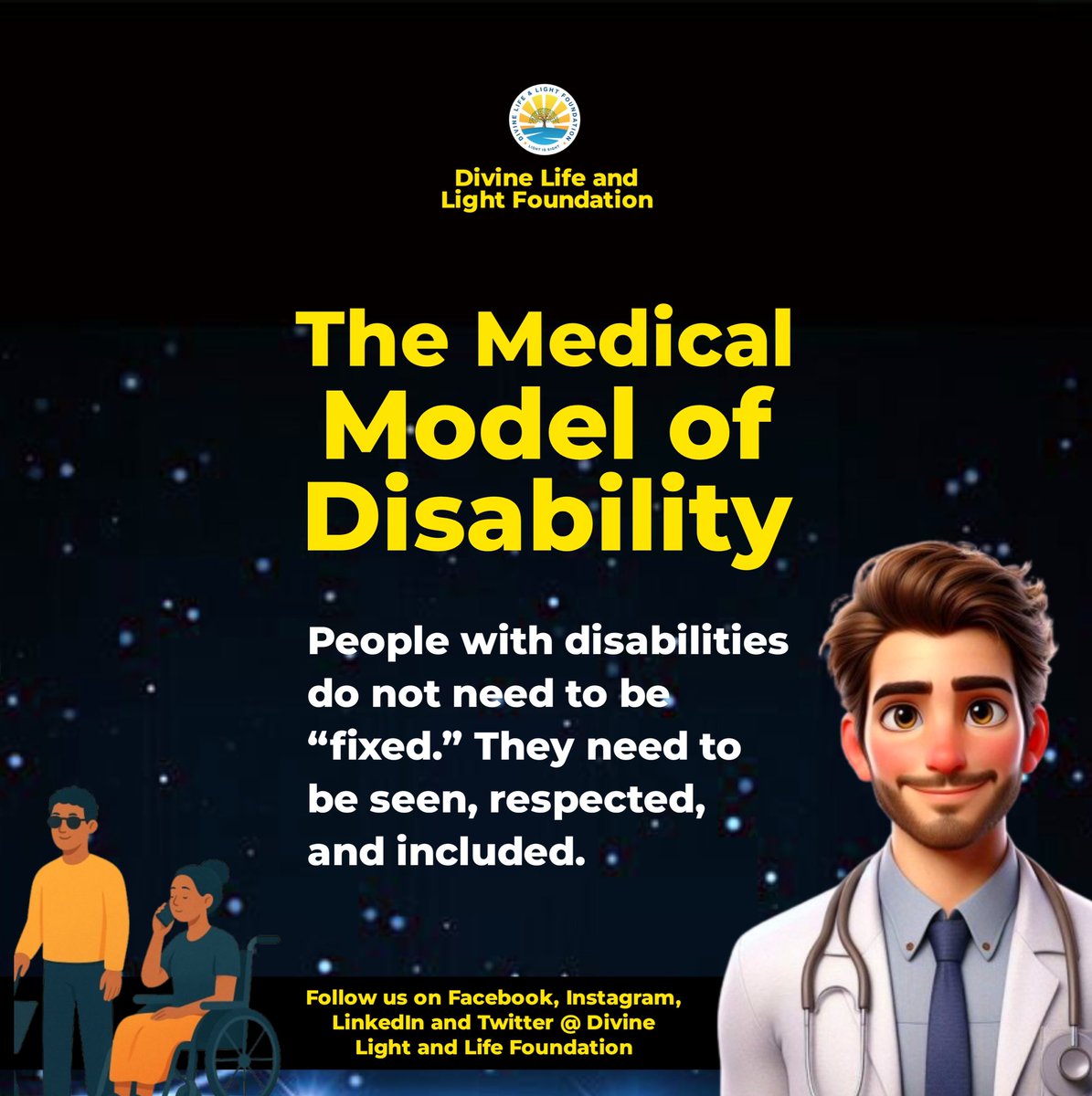 dllfglobal's tweet photo. The Medical Model of Disability views the person as the problem. But disability isn’t something to be “fixed.” It’s time we shift the focus from treatment to respect, inclusion, and dignity. Let’s see people beyond their diagnosis. #InclusionMatters https://t.co/x8sDZaGiIG
