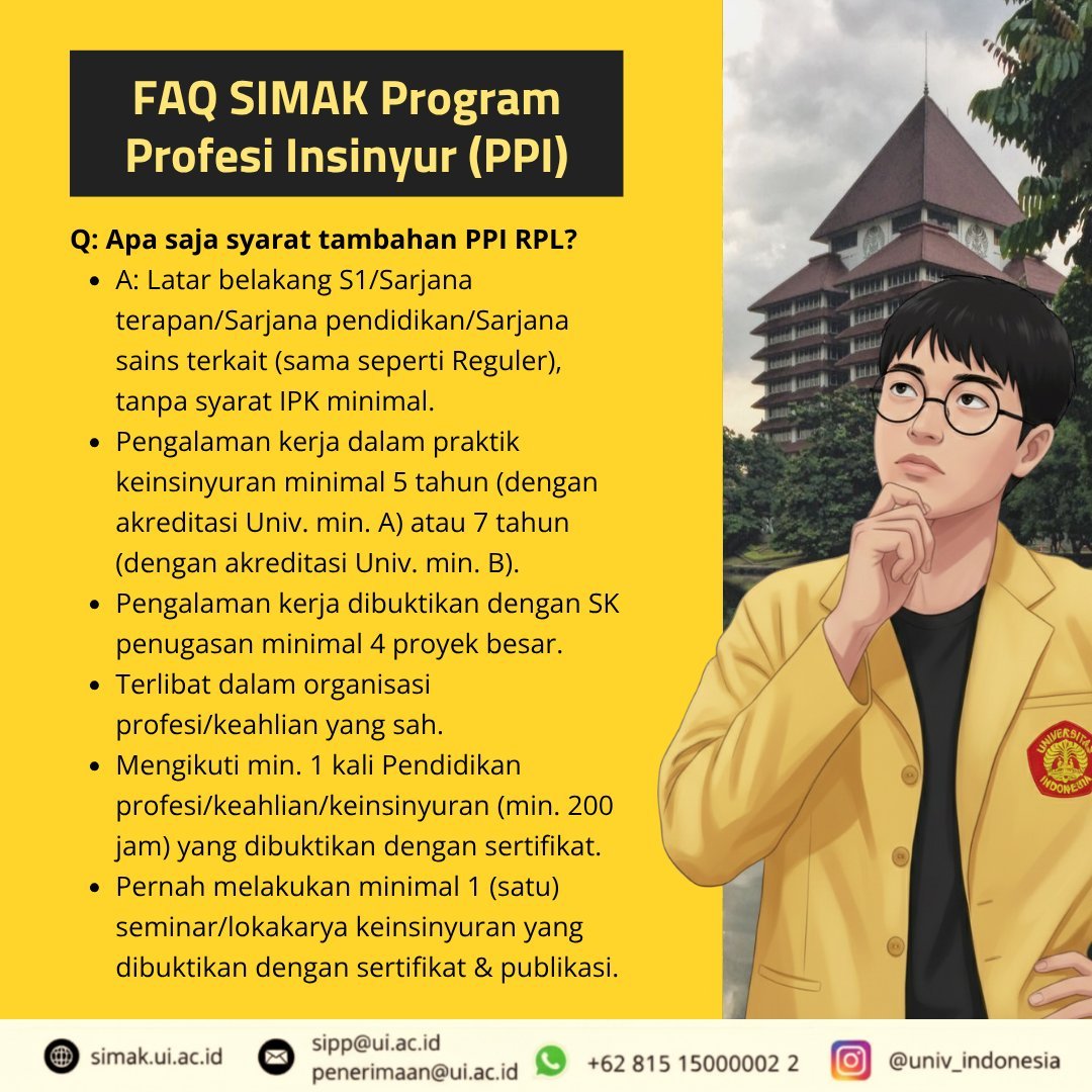 SIMAK_UI's tweet image. Berminat mendaftar di program Profesi Farmasi, Akuntansi, atau Insinyur? Kami sudah merangkum FAQ-nya dalam infografis berikut, SIMAK baik-baik ya!

Untuk informasi panduan pendaftaran, pembayaran, ujian &amp;amp; persyaratan lengkap, semua dapat diakses di laman: enrollment.ui.ac.id/berita
