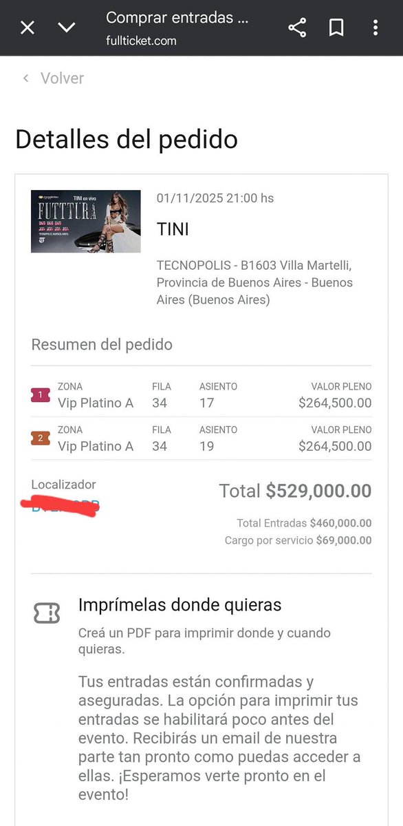 elpequealex's tweet photo. Hola vendo estas dos entradas para el recital de TINI FUTTURA EL 1/11.
Las ubicaciones son en el sector VIP PLATINO A Y SÉ VENDEN A 450 MIL PESOS LAS DOS ENTRADAS
Tengo el código de acceso pero aún no mandaron desde la organización la entrada al gmail. Sigue 👇 https://t.co/EtZZIfobkP