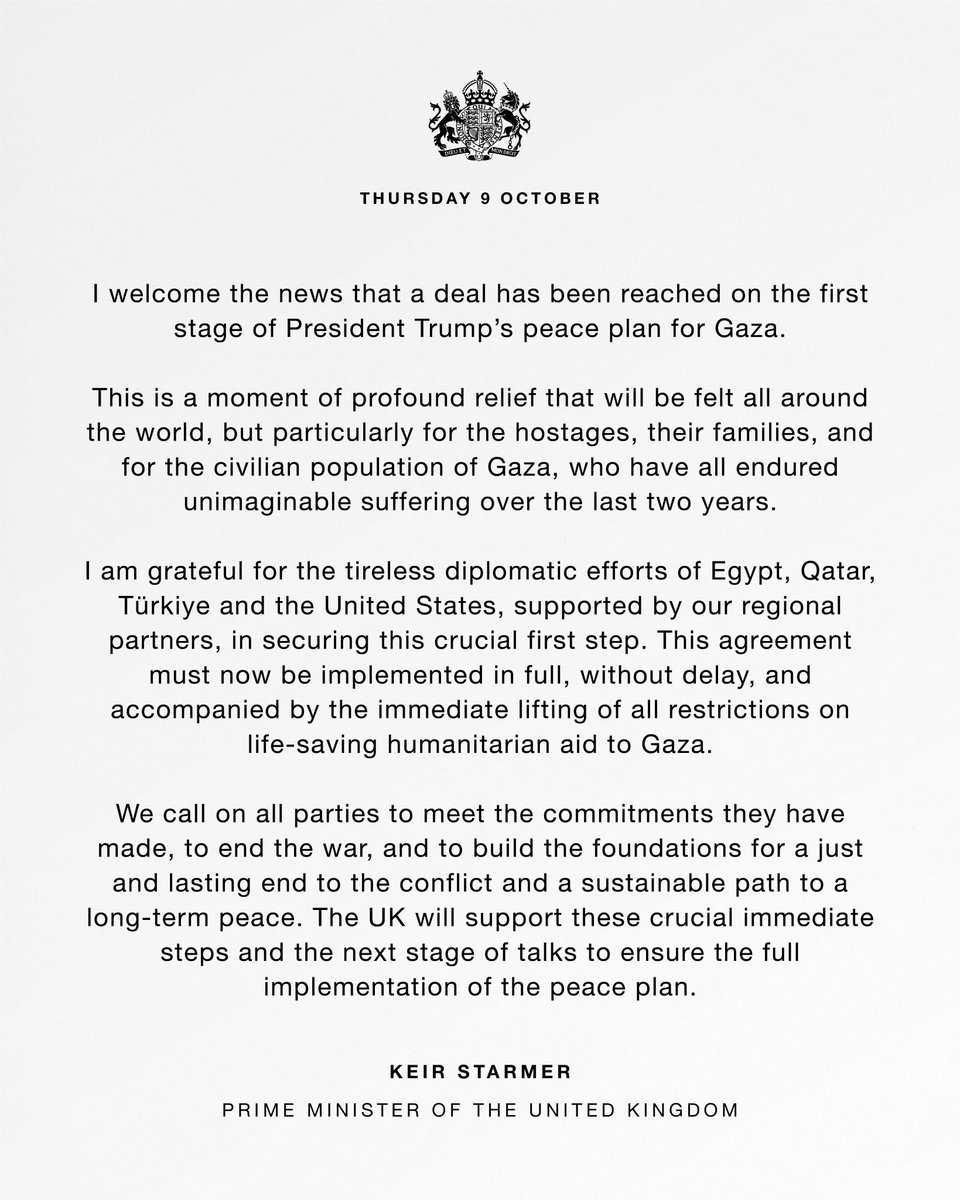 Smita_Sharma's tweet image. UK PM @Keir_Starmer on #gazapeaceplan - “I strongly welcome the news that a deal has been reached on the first stage of the peace plan in Gaza” #IsraelHamasWar #Trump