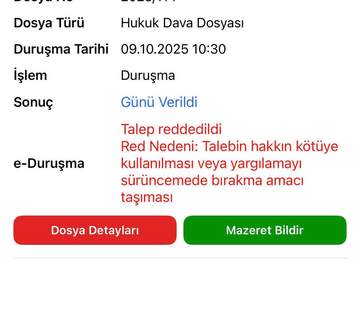 💻 E-duruşma taleplerinin red gerekçelerinde kıymetli hakimlerimizin yaratıcılığını gerekçeli kararlarda göremiyoruz:

📌 "E duruşma talebinin hakkın kötüye kullanılması niteliğinde olması ve yargılamayı sürüncemede bırakma amacı taşımasıyla..."