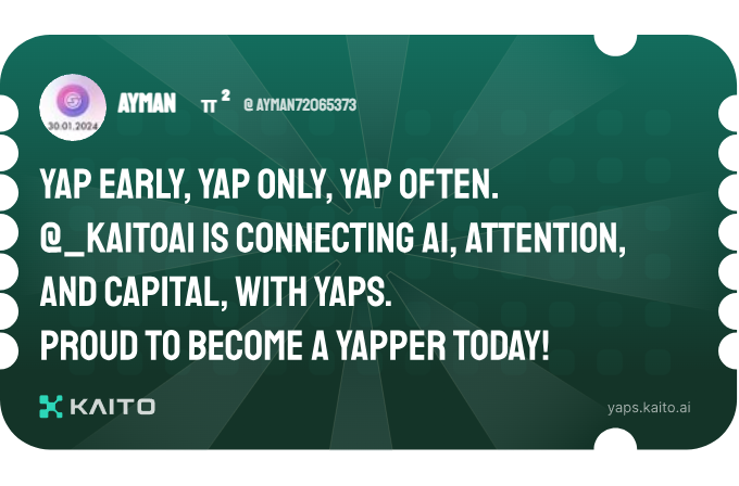 Yap early, yap only, yap often.

<a href="/KaitoAI/">Kaito AI 🌊</a> is connecting AI, attention and capital with Yaps.

Just claimed my social card and I'm accumulating Yap points in real-time.

Claim yours 👉 yaps.kaito.ai/referral/14073…
