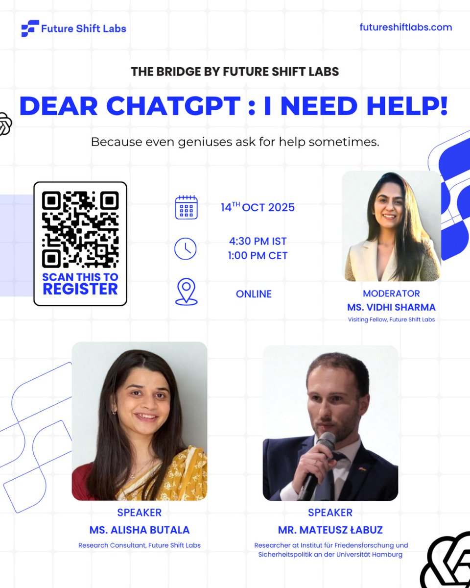 Even geniuses ask for help. As technology reshapes how we think, create, and decide, the way humans engage with it has emerged as a critical question. What does it mean to ask machines for help?

Click below to register for the event:
futureshiftlabs.com/workshop-regis…

#ChatGPT #OpenAI