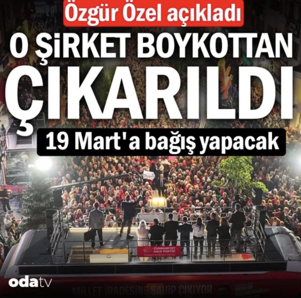 🔴 Şantajla Boykot Kaldırmak, Siyasetin Çöküşüdür!

Özgür Özel, bağış karşılığında Espressolab’ı boykot listesinden çıkararak siyaseti ahlaki mecrasından koparmıştır.

Bu milletin iradesi, birkaç bağışla satın alınacak kadar ucuz değildir!

“Bağış yap, listeden çık” anlayışı;