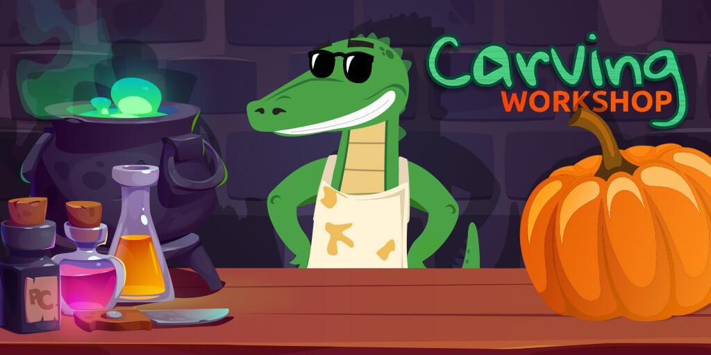 🎃 Sharpen those carving skills, mate! Join the Carving Workshop at PlayCroco this Halloween for a spooky-good time and creepy rewards! 🍬👻 Craft your masterpiece and score some treats before they vanish into the night! 🐊 playcroco-online.com/halloween2025