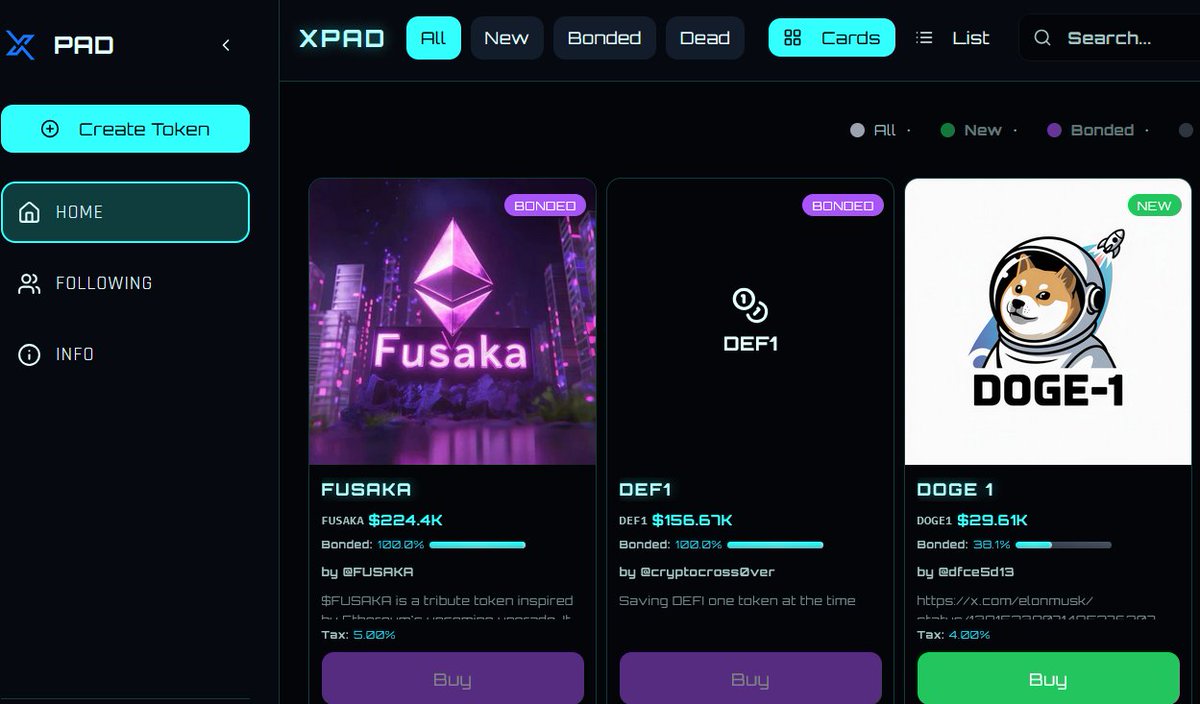 Xpad_Official's tweet photo. 📊 XPAD Daily Leaderboard
Here are today’s top 3 projects on the rise:
🥇 $FUSAKA — 220K MC (Bonded) @Fusaka_DEF1 
🥈 #DEF1 — 160K MC (Bonded OG ATH 800k)
🥉 #DOGE1 — 30K MC (Fresh Launch)

Congrats to all builders and communities pushing limits 🧠💥
XPAD is heating up
More launches coming 🔜
#XPAD #DeFi #Ethereum #BondingCurve #Launchpad