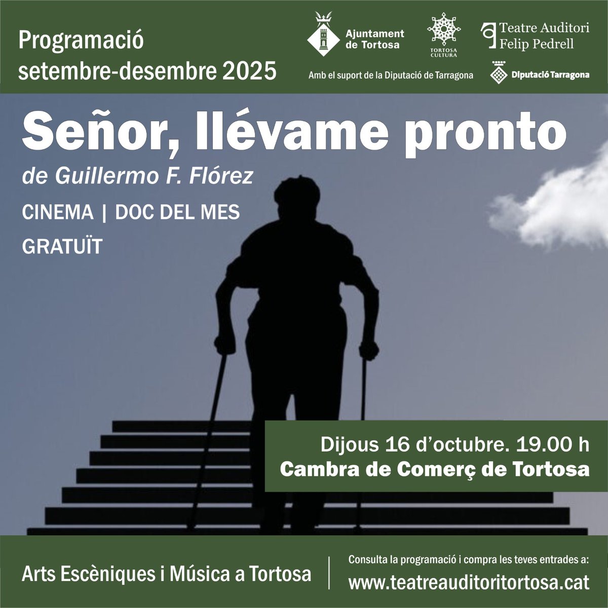 TeatreTortosa's tweet photo. Aquest dijous al #DocsDelMes projectarem "Señor, llévame pronto" de Guillermo F. Flórez. Triar com anar-se també és una manera de viure. Parlar del final és aprendre a estimar la vida.
🎟️https://t.co/IadR1xka9x
📆 Dijous 16 d'octubre
🕖 19:00 h
📍 Cambra de Comerç https://t.co/WJgIFnmLKo